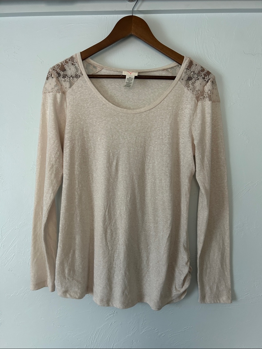 Self Esteem Cream Lace-Shoulder Long Sleeve Top